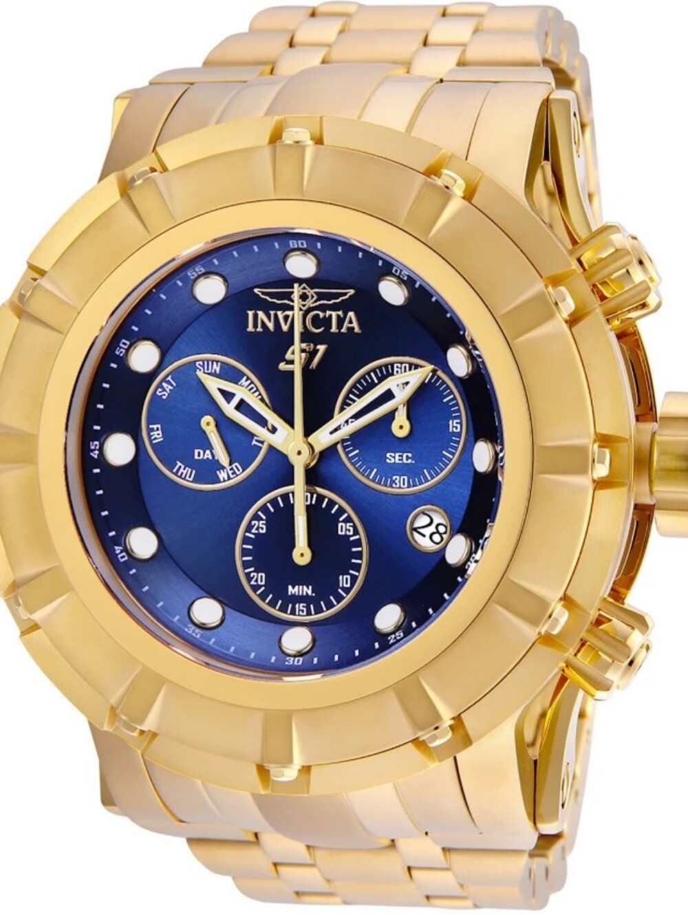 Men's Invicta S1 Rally Gold-Tone Chronograph Watch with Blue Dial (Model: 23955)